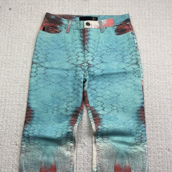 Y2K Just Cavalli Boot Cut Pants Psychedelic Reptile Skin Color AOP Wom Sz 27/41 - Picture 3 of 13